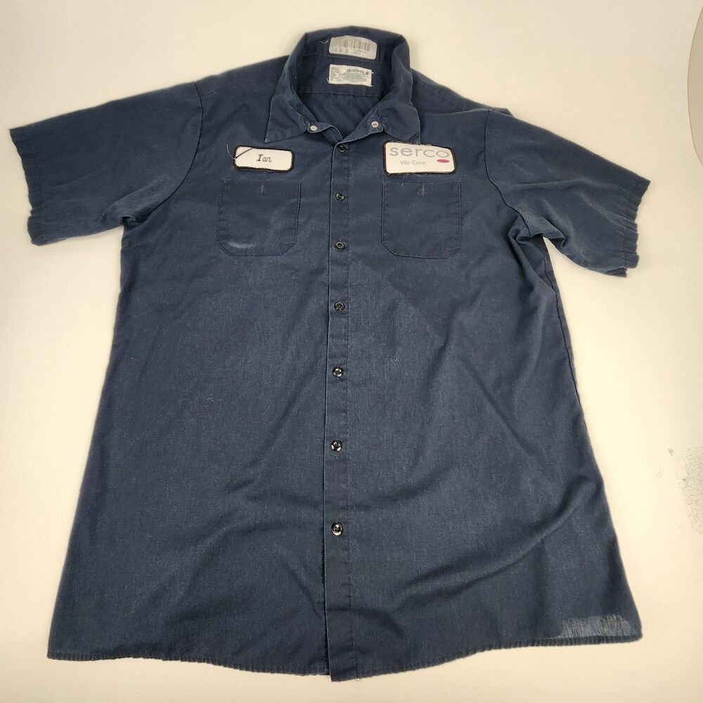 Aramark Serco Work Shirt Mens 1XL Navy Short Sleeve Industrial Uniform Button